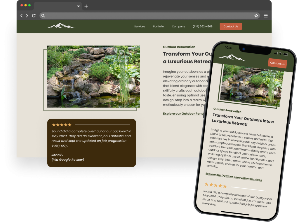 Landscaping Website showcasing outdoor renovation services
