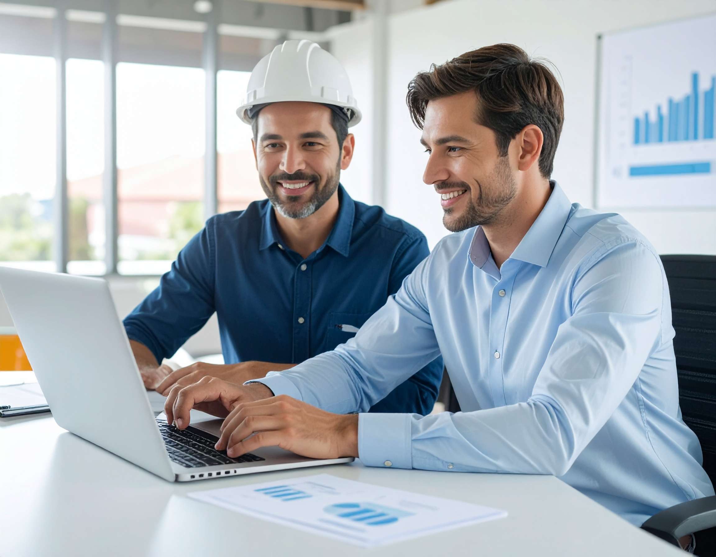 Firefly_A realistic photo of a marketing professional and a contractor sitting together at a 209122 Lawn Mowed